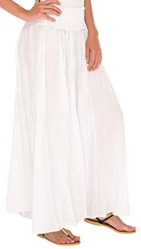 Produktbild: SHU-SHI - Damen Palazzo-Hose - weiter & flieÃŸender Stoff - elastischer Bund - seitliche Taschen - WeiÃŸ - S-M