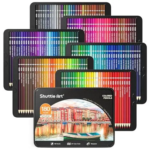 Produktbild: Shuttle Art 180 Buntstifte, professionelles Buntstifte-Set auf Weichwachsbasis mit 4 Spitzern, dicker Stiftkern,perfekte Wahl für Künstler, Kinder und Erwachsene zum Färben