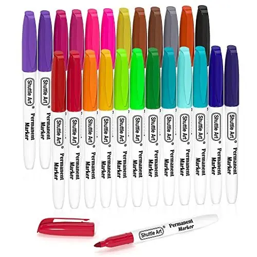 Produktbild: Shuttle Art Permanent Marker fein, 24 Permanent Marker bunt mit feiner Spitze, Folienstift permanent, wasserfeste Stifte, Filzstifte, für Kunststoff, Stein und Glas zum Bemalen und Färben geeignet.