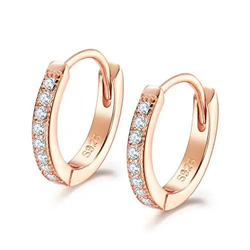 Produktbild: Shuxin Creolen Rosegold Damen Ohrringe, 925 Sterling Silber Creolen mit AAA Zirkonia, Durchmesser 13mm Klein Kreolen, Kommt in Schmuck Geschenk Box