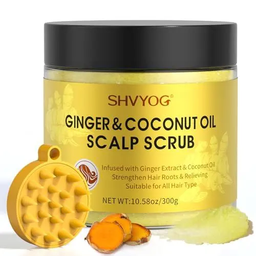 Produktbild: SHVYOG Kopfhautpeeling, Ingwer-Kopfhautpeeling, Kopfhautpeeling-Peeling zum Aufbau, Haarstärkung, Haarbehandlung, nährende Entgiftungs-Haarpflege mit Kopfhautmassagegerät