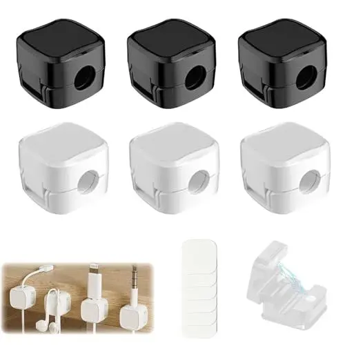 Produktbild: shwcbf 6 Stück Kabelhalter Kabelclips,kabel organizer,Kabelorganizer,Magnetische Kabelmanagement,Selbstklebend Kabelhalter Für Ladekabel,HDMI, USB, Audiokabel Organisation(3 schwarze 3 weiße)