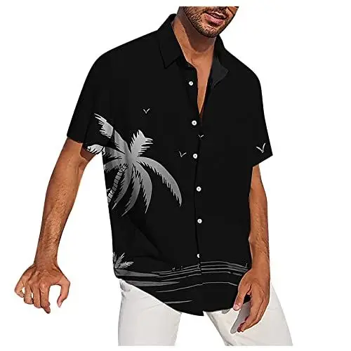 Produktbild: SHZFGUI Hemd Herren Festliches Tropischer Druck Trikot übergröße Knöpfen Moderne Kurzarm Luftig Hemdes Herren Soft Strand mit Reverskragen Polyester Grau