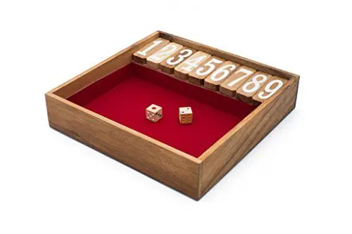 Produktbild: SiamMandalay Schließe Schachtel traditionell: Shut The Box Handgemachtes umweltfreundliches Holzspiel - 2 Holzwürfel & Würfelbrett, für Mind. 2 Spieler, klassisches Familienspiel