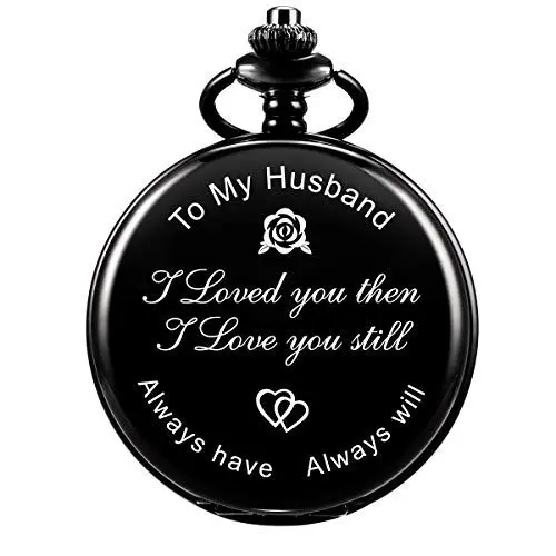 Produktbild: SIBOSUN Personalisierte Taschenuhr Gravierte Graviert Herren to Husband zu Ehemann mit Kette Uhr Quarz Geschenk