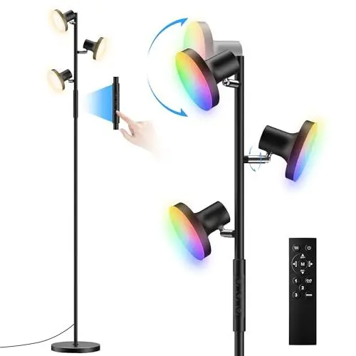 Produktbild: SIBRILLE 36W Stehlampe LED RGB Deckenfluter LED Dimmbar 2500LM mit Fernbedienung & Berührung 2700K-6500K, 3-Licht Leselampe Stehleuchte Moderne Stehlampe für Wohnzimmer Schlafzimmer Büro Hotel