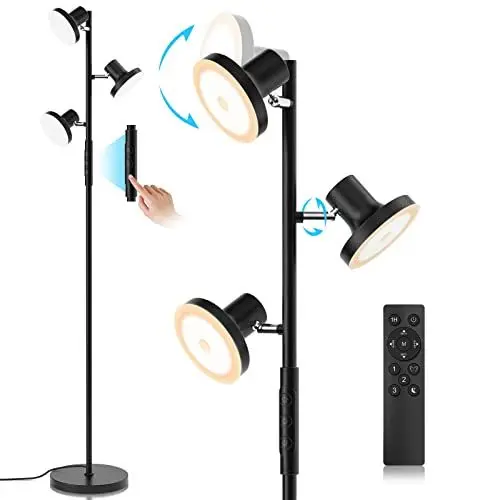 Produktbild: SIBRILLE Stehlampe Wohnzimmer 36W 2500LM Stehlampe LED Dimmbar mit Fernbedienung & Berührung 2700K-6500K, 3-Licht Leselampe Stehleuchte Moderne Deckenfluter LED Dimmbar für Wohnzimmer Büro Hotel