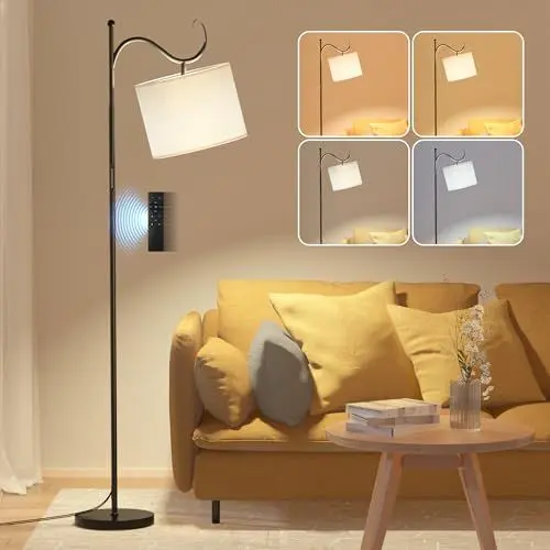 Produktbild: SIBRILLE Stehlampe Wohnzimmer, Stehlampe Dimmbar mit Fernbedienung, 4 Farbwechsel LED Deckenfluter Stofflampe Stufenlose Helligkeit Leselampe Vintage, Stehleuchte für Schlafzimmer Büro