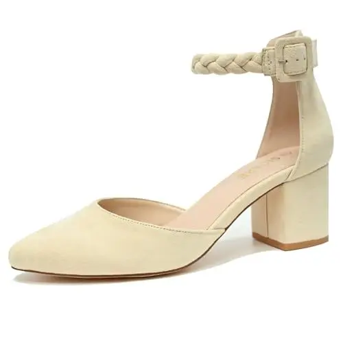 Produktbild: SICARE Women's Low Block Heels Pumps 2 Inches Chunky Closed Toe Heels D'Orsay Pointed Toe Heels for Women Comfortable Ankle Strap Sexy Nude Black Heels Party Wedding Pumps Dress Shoes,Nude,Size 39