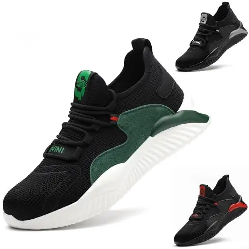 Produktbild: Sicherheitsschuhe Herren Arbeitsschuhe mit Stahlkappe Safety Shoes for Men Kochschuhe Herren Atmungsaktive Schuhe Damen Trekkingschuhe Leichte rutschfest Schwarz Grün 38EU
