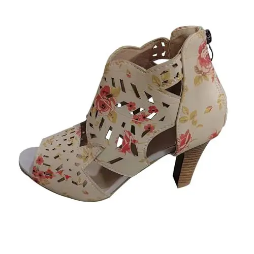 Produktbild: Sicherheitsschuhe Sommer 2024 Damen-Sandalen mit Fischmaul offener Zehenbereich High-Heels-Schuhe mit Reißverschluss hinten ausgehöhlte atmungsaktive Sandalen modisch E-656 Beige 36