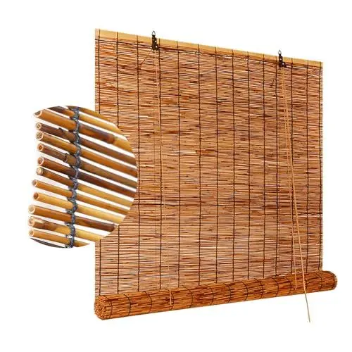 Produktbild: Sichtschutz Outdoor Bambusrollo Wetterfest Bambus Rollos 55 60 85 95 100 115 120 135 140 150 160 175 180cm Breite Sichtschutz Sonnenschutz Bambus Jalousie Vorhang Innen, Außen, Retro Raffrollos