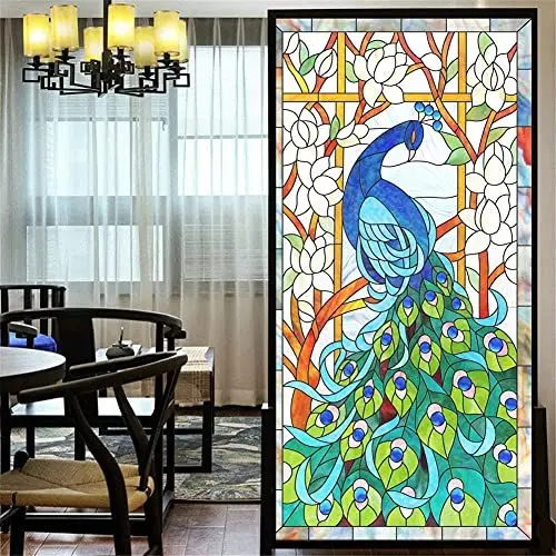 Produktbild: Sichtschutz-Fensterfolie europäischer Kirchenstil Buntglas kein Kleber statische Haftung dekorative Fensteraufkleber 60x140cm