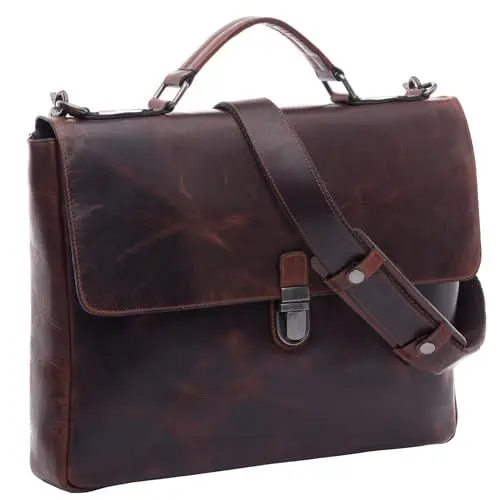 Produktbild: SID & VAIN große Aktentasche echt Leder - 15 Zoll Laptop Business-Tasche Adrian - Arbeitstasche Laptoptasche Herrentasche mit Laptop-Fach - Ledertasche Herren braun handgefertigt