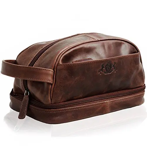 Produktbild: SID & VAIN große Kulturtasche Herren echt Leder - Waschtasche Alex - Kulturbeutel Herrentasche - Leder-Waschtasche Herren braun handgefertigt