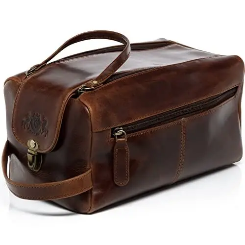 Produktbild: SID & VAIN Kulturtasche Herren Bristol aus Premium Leder I Waschtasche XL groß für Herren und Damen I Kulturbeutel braun handgefertigt