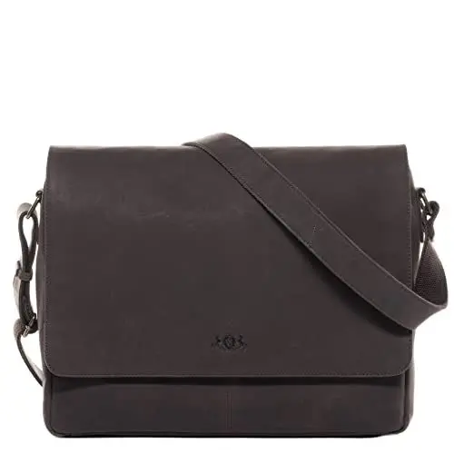 Produktbild: SID & VAIN große Laptoptasche Messenger Bag echt Leder - 15 Zoll Laptop Business-Tasche SPENCER - Umhängetasche mit extra Laptop-Hülle - Ledertasche Herren Damen braun handgefertigt