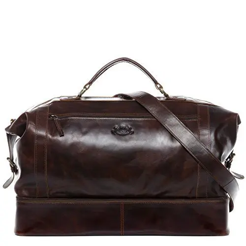 Produktbild: SID & VAIN große Reisetasche mit separatem Schuh-Fach echt Leder - Sporttasche Kingston XL - Weekender Handgepäck Herrentasche mit Schultergurt - Ledertasche Herren braun handgefertigt