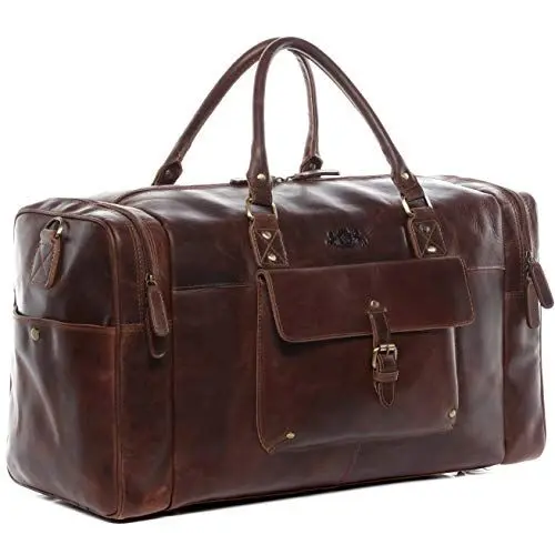 Produktbild: SID & VAIN große Weekender echt Leder - Sporttasche Yale 53 cm - Reisetasche Handgepäck Herrentasche mit Schultergurt - Ledertasche Herren braun handgefertigt