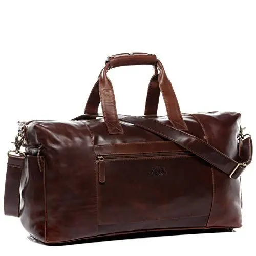 Produktbild: SID & VAIN große XL Reisetasche echt Leder - Sporttasche groß Bristol Side XL - Weekender Handgepäck mit Schultergurt - Ledertasche Herren und Damen braun handgefertigt