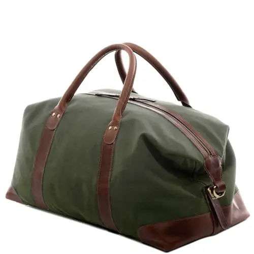 Produktbild: SID & VAIN Weekender Lennox - Vintage Reisetasche XL aus Canvas mit Leder I Sporttasche Herren, Damen erweiterbar groß Khaki-Grün