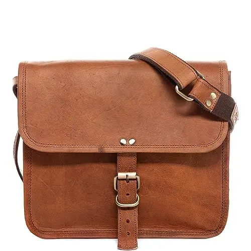 Produktbild: SID & VAIN große Umhängetasche echt Leder - Crossbody Bag Aubrey-Square - Schultertasche Damentasche mit Schultergurt - Ledertasche Damen braun handgefertigt
