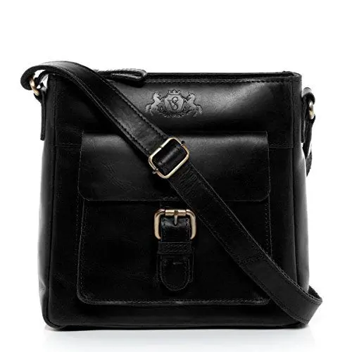 Produktbild: SID & VAIN kleine Schultertasche echt Leder - Handtasche Yale - Umhängetasche Damentasche mit Schultergurt - Ledertasche Damen schwarz handgefertigt