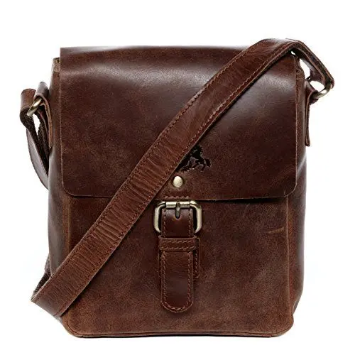 Produktbild: SID & VAIN kleine Umhängetasche echt Leder - ipad Zoll Laptop Messenger Bag Orlando - Schultertasche mit Schultergurt - Ledertasche Herren und Damen braun handgefertigt