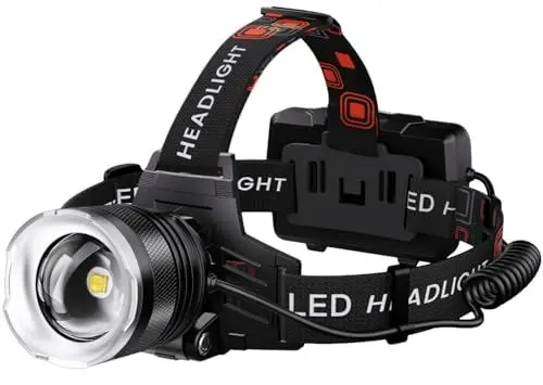 Produktbild: SIDARK Stirnlampe Led Wiederaufladbar，Superhell 100000 Lumen Kopflampe Stirnlampe mit 6 Lichtmodi & 9000mAh Grosse Kapazität AKKU & IPX7 Wasserdichte & 90° Verstellbar Stirnlampe Für Outdoor Camping