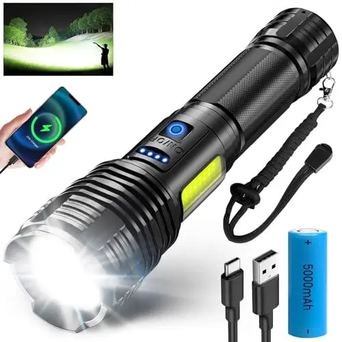 Produktbild: SIDARK LED Taschenlampe Aufladbar, 500000 Lumen Extrem Hell Mit Seitenlicht, 9 Modi Taktische Zoombar & IPX7 Wasserdicht, Stark Für Camping Notfälle