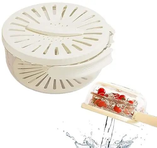 Produktbild: Sieb Vorratsdosen Vorratsbehälter mit Sieb und Deckel, 2-in-1 Abtropfgestell mit Schüssel, Nudelsieb, Küchensieb, Abtropfsieb Seiher mit Klappbarer Griff zum Abwaschen und Lagerung Obst