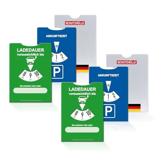 Produktbild: SIEESER 2in1 Parkscheibe in Blau (StVO-konform) + Grün Ladescheibe inkl. Schutzhülle, Pappe (2 Stück)