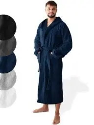 Produktbild: SIEGENTHAL® Herren Bademantel Frottee Velours 100% Baumwolle - Kapuzenbademantel, weich, saugfähig, warm, lang, Luxus, Premium, Wellness, Spa, hochwertige Verarbeitung, Dunkelblau XL XXL