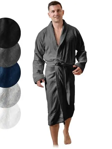 Produktbild: SIEGENTHAL® Herren Bademantel Frottee Velour 100% Baumwolle mit Schalkragen Flauschig - Dunkelgrau XL -XXL
