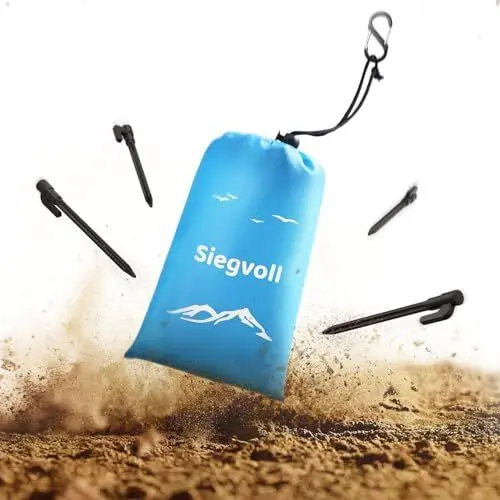 Produktbild: Siegvoll Stranddecke sandfrei 210 x 200 cm, Ultraleicht, tragbare Outdoor Picknickdecke für Strand, Wandern, Campen, Strandmatte inkl. 4 Befestigung Ecken, Karabiner, Tragebeutel