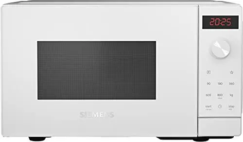 Produktbild: Siemens FF023LMW0 iQ300 Mikrowelle, 44 x 26 cm, 800 Watt, Drehteller 27 cm, Türanschlag links, cookControl7 Automatikprogramme, Favoritentaste, 0, Weiß, 20 L