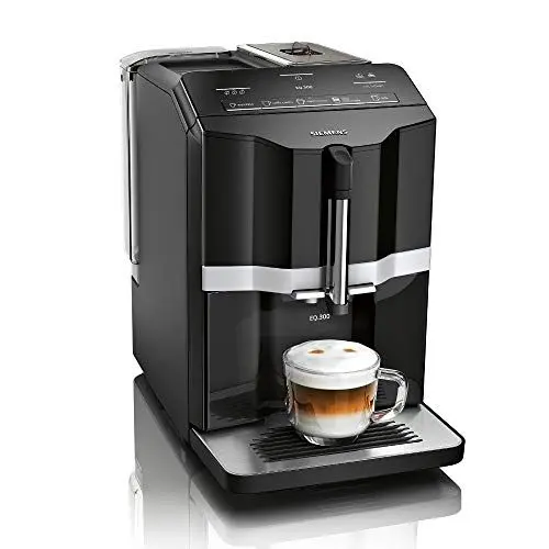 Produktbild: Siemens Kaffeevollautomat EQ.300 TI351509DE, für viele Kaffeespezialitäten, Milchaufschäumer, Keramikmahlwerk, OneTouch-Funktion, Heißwasserfunktion, Antikalk, automatische Reinigung, 1300 W, schwarz