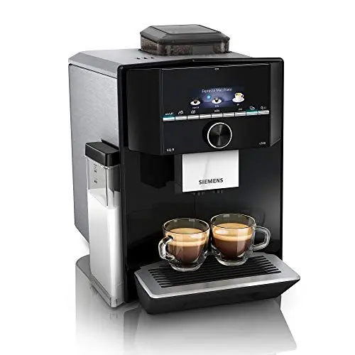 Produktbild: SIEMENS Kaffeevollautomat EQ.9 s300 TI923509DE, 10 individuelle Nutzerprofile, Milchbehälter, Premiummahlwerk, Heißwasserfunktion, Antikalk, automatische Dampfreinigung, extra leise, 1500 W, schwarz
