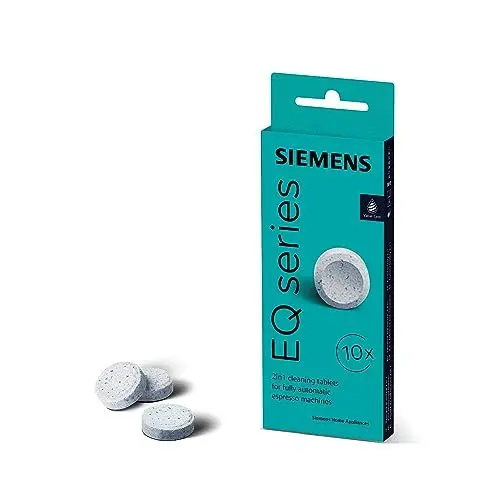 Produktbild: Siemens Reinigungstabletten TZ80001A, 10 Stück, Kaffeeöl-Rückstände ideal entfernen, Original-Zubehör, passend für Kaffeevollautomaten der EQ Reihe, sowie Einbauvollautomaten