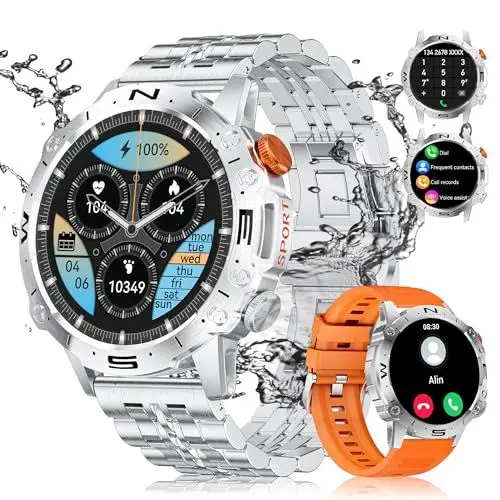 Produktbild: SIEMORL Smartwatch Herren mit Telefonfunktion,1.43“AMOLED-Display Smartwatch Message Reminder mit Herzfrquenz Schlafmonitor,Fitnessuhr IP68 Wasserdicht Schrittzähler Armbanduhr für iOS Android