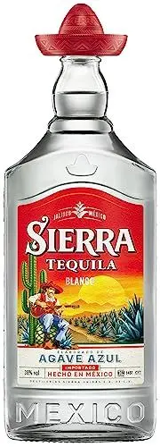 Produktbild: Sierra Tequila Blanco (1 x 1000 ml) – das Original mit dem roten Sombrero aus Mexico – Tequila Blanco mit fruchtig, frischen Aromen – ideal als Shot mit Salz & Zitrone – 38 % Alk.