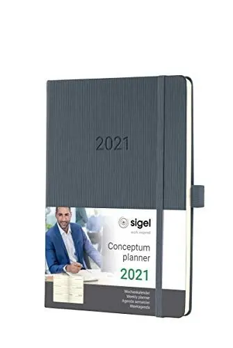 Produktbild: SIGEL C2166 Terminplaner Wochenkalender 2021, ca. A5, Hardcover, dunkelgrau, mit vielen Extras, Conceptum - weitere Modelle
