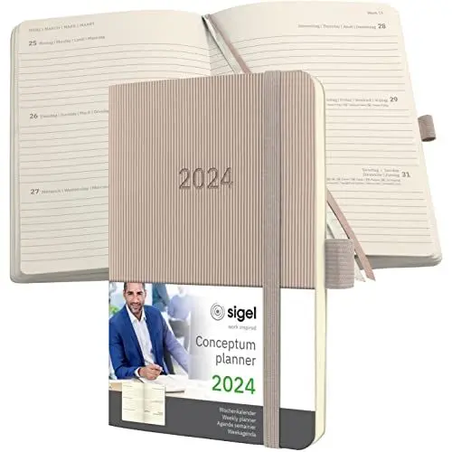 Produktbild: SIGEL C2431 Terminplaner Wochenkalender 2024, ca. A6, taupe, Softcover, 176 Seiten, Gummiband, Stiftschlaufe, Archivtasche, PEFC-zertifiziert, Conceptum
