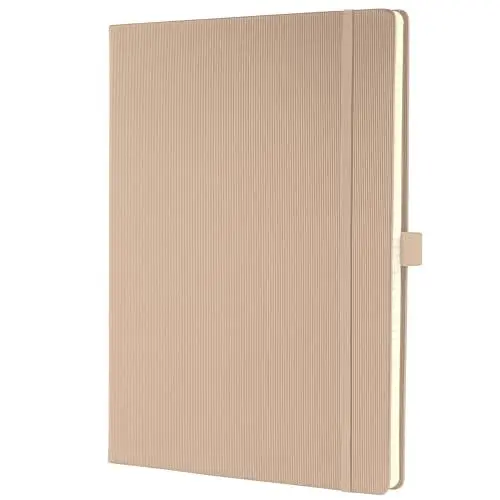 Produktbild: Sigel CO640 Notizbuch A4 kariert beige, Hardcover, 194 nummerierte Seiten, nachhaltiges Papier, mit Inhaltsverzeichnis, Stiftschlaufe, Falttasche, Gummibandverschluss, Conceptum