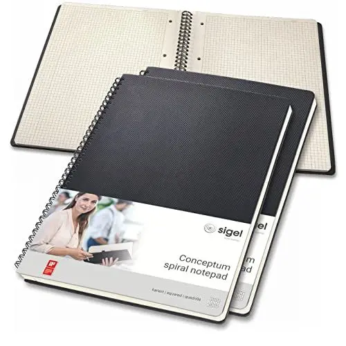 Produktbild: SIGEL CO820/3 Premium Spiralblock A4, kariert, schwarz, 80 Blatt, sehr stabiler Hardcover-Einband, 3er Pack, Einsteckfach, aus nachhaltigem Papier, Conceptum