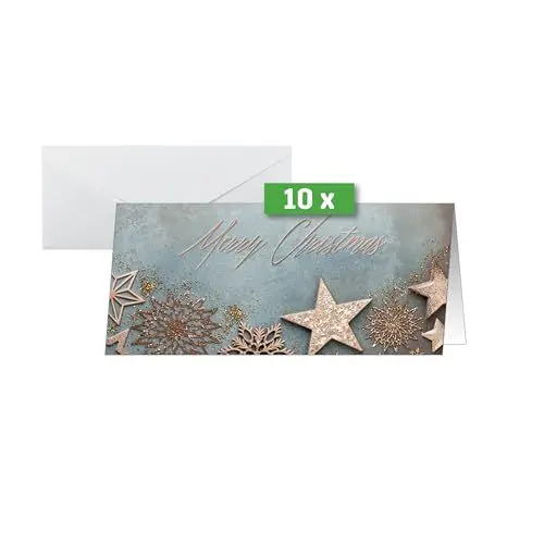 Produktbild: SIGEL DS099 Premium Weihnachtskarten-Set Glamorous Christmas, DIN lang, 10 Karten mit Umschlägen, ideal zum Bedrucken, aus nachhaltigem Papier