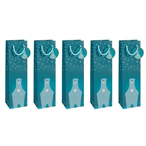 Produktbild: Sigel GT054/5 Flaschen-Geschenktüten aus Papier, 5er Set, 35 x 10 cm, petrolblau, 