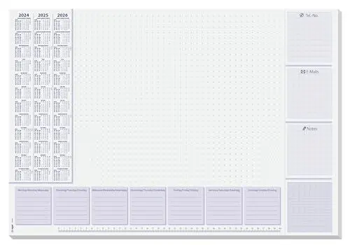 Produktbild: SIGEL HO355 Papier-Schreibtischunterlage, ca. DIN A2, mit 3-Jahres-Kalender und Wochenplan 2024 - 2026, 30 Blatt, Schreibunterlage, vegan, aus nachhaltigem Papier und Verpackung