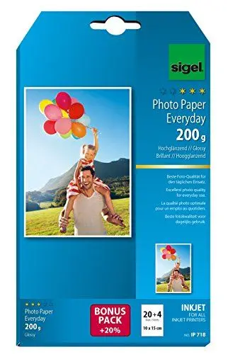 Produktbild: SIGEL IP718 InkJet Fotopapier 10x15 cm, 20 + 4 Blatt gratis, hochglänzend, weiß, 200 g, für hochwertige Fotografien