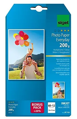 Produktbild: SIGEL IP719 InkJet Fotopapier 10x15 cm, 60 + 12 Blatt gratis, hochglänzend, weiß, 200 g, für hochwertige Fotografien